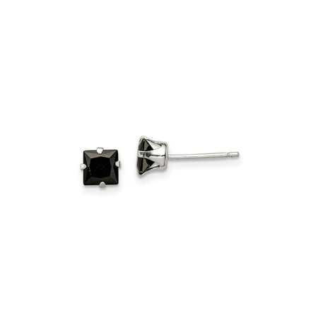 925 Sterling Silver 1 Ct Princess Black Cubic Zirconia Stud Earrings