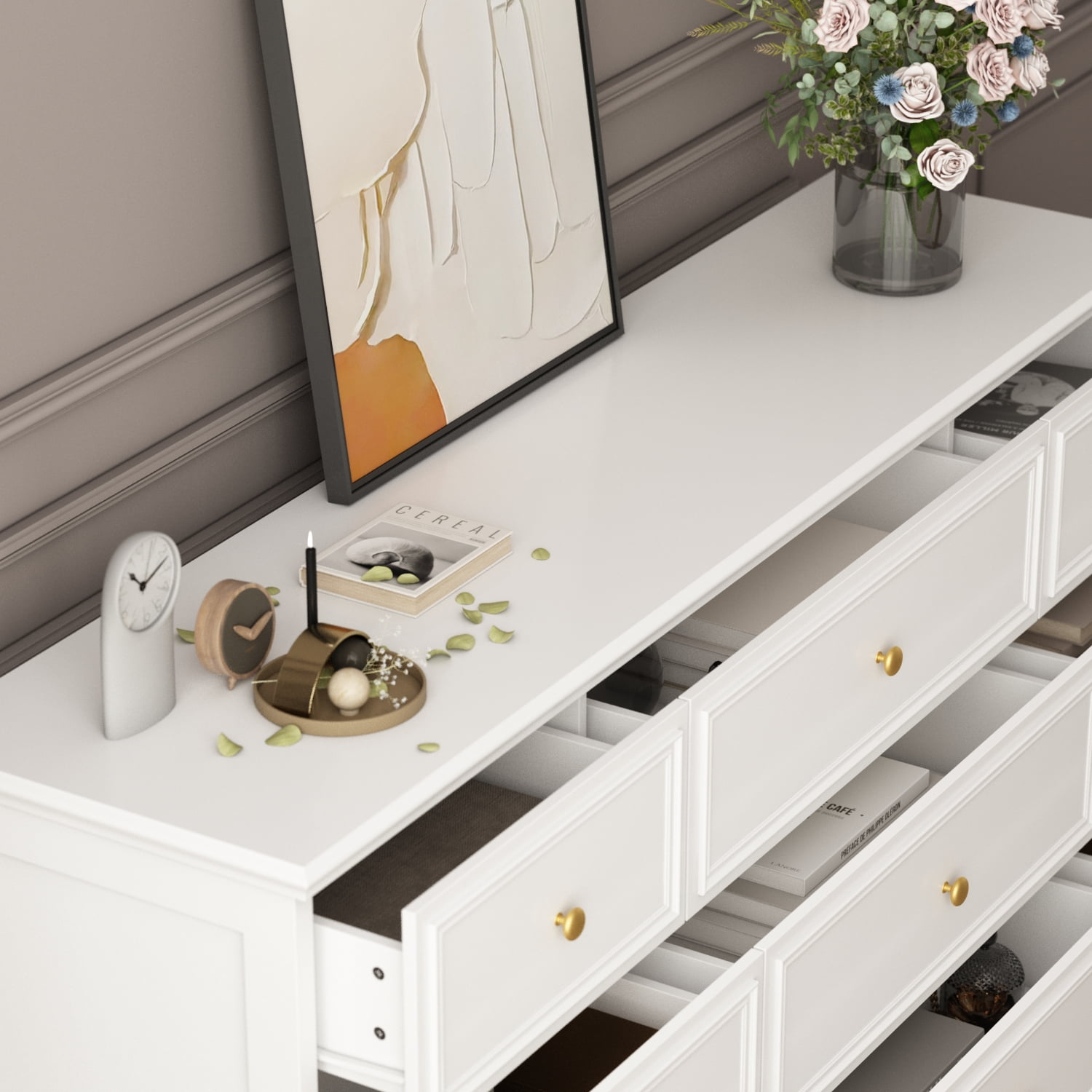 MONSLIPA 9 Drawer Dresser for Bedroom,63" Wide Chest of Drawers Nursery Dresser for Bedroom Living Room White