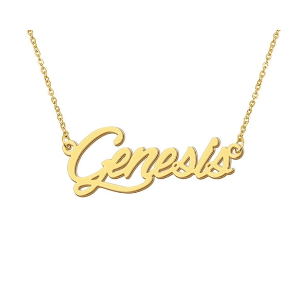 HUAN XUN 18k Gold Plated Genesis Name Necklace Stainless Steel Nameplate Necklaces for Womens Mens Mother Day Christmas Jewelry Gift
