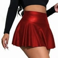 thumbnail image 2 of Women'S Pu Leather Elastic High Waist Skirts Ruffle Hem Casual Flared Skirt Shorts Wine Red XL, 2 of 7