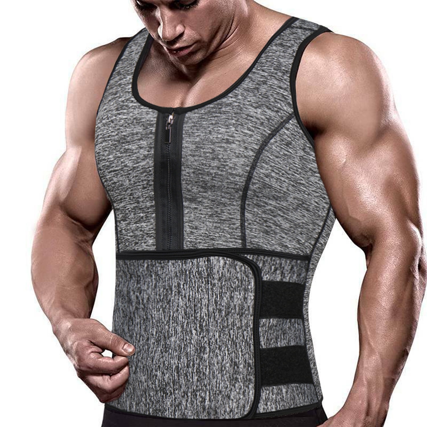 Men's Sauna Suit Sweat Vest Waist Trainer Body Shaper Compression Tank Top Shirt 
