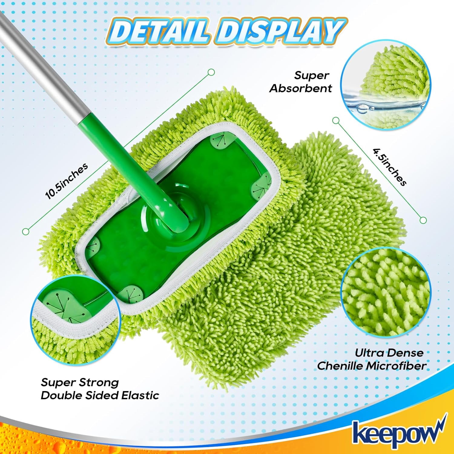KEEPOW 6-Pack Reusable Washable Pads For Swiffer Sweeper Mops - 100% Cotton, Fits 10-12" Flat Mops (Mop Not Included)
