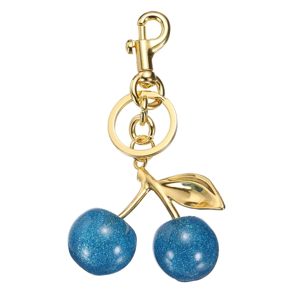 Uxcell Cherry Keychain for Women Handbags Charm Cute Cherry Accessories with Key Ring and Clip Fruit Shaped Bag Charm for Women Girls Handbags Backpacks Decoration, Gold-Blue