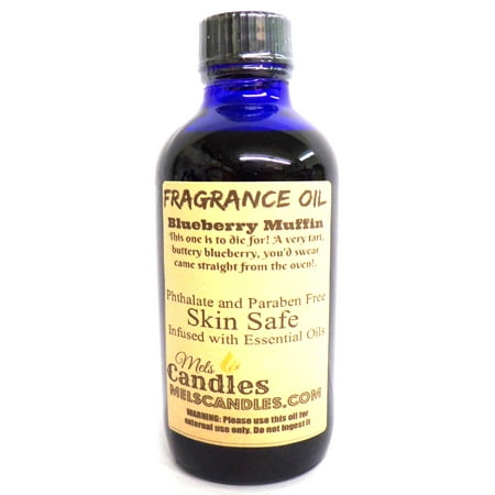 Glass Oil Candle - Mels Candles and More Blueberry Muffin 4oz Blue GLASS Bottle of Premium Grade Fragrance Oil Skin Safe Oil, Candles, Lotions Soap and More