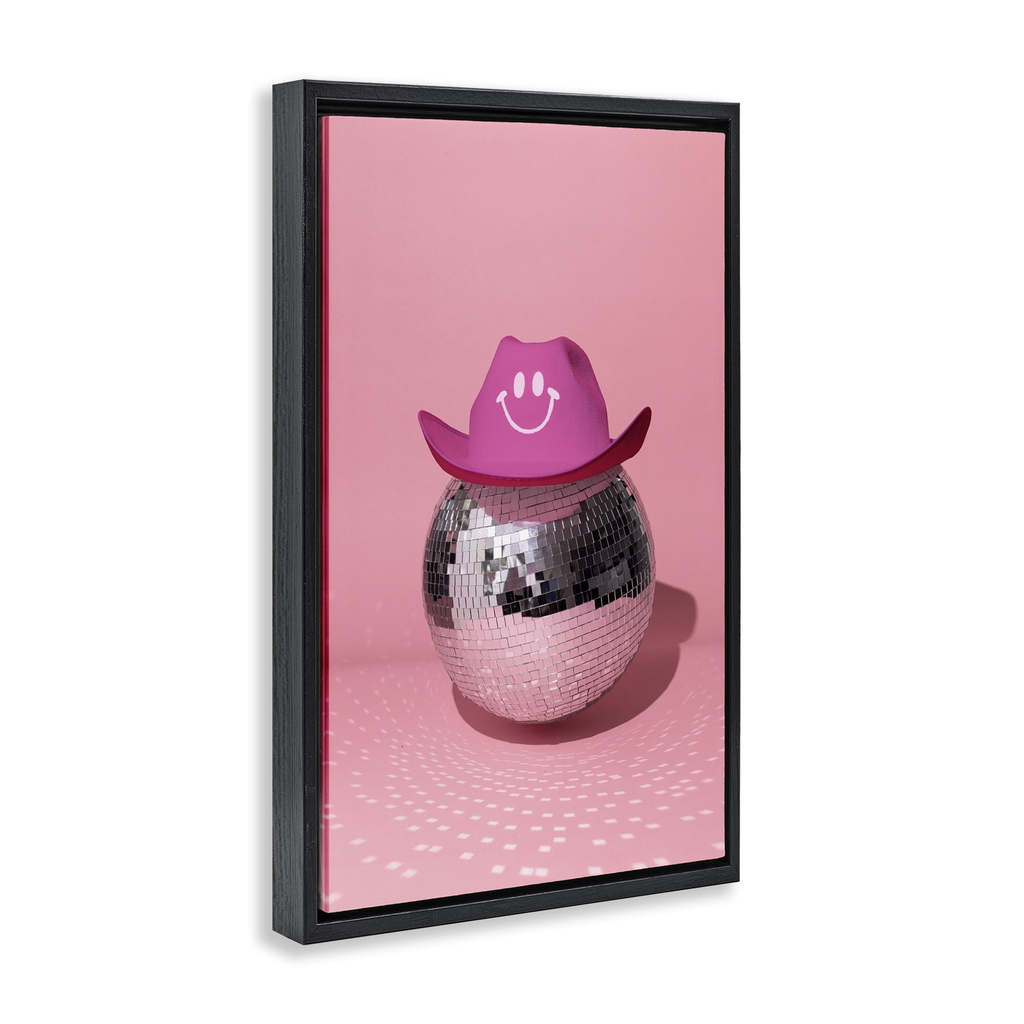 Stupell Industries Disco Ball with Cowboy Hat Performing Arts Painting Black Floater Framed Art Print Wall Art, 21 x 31