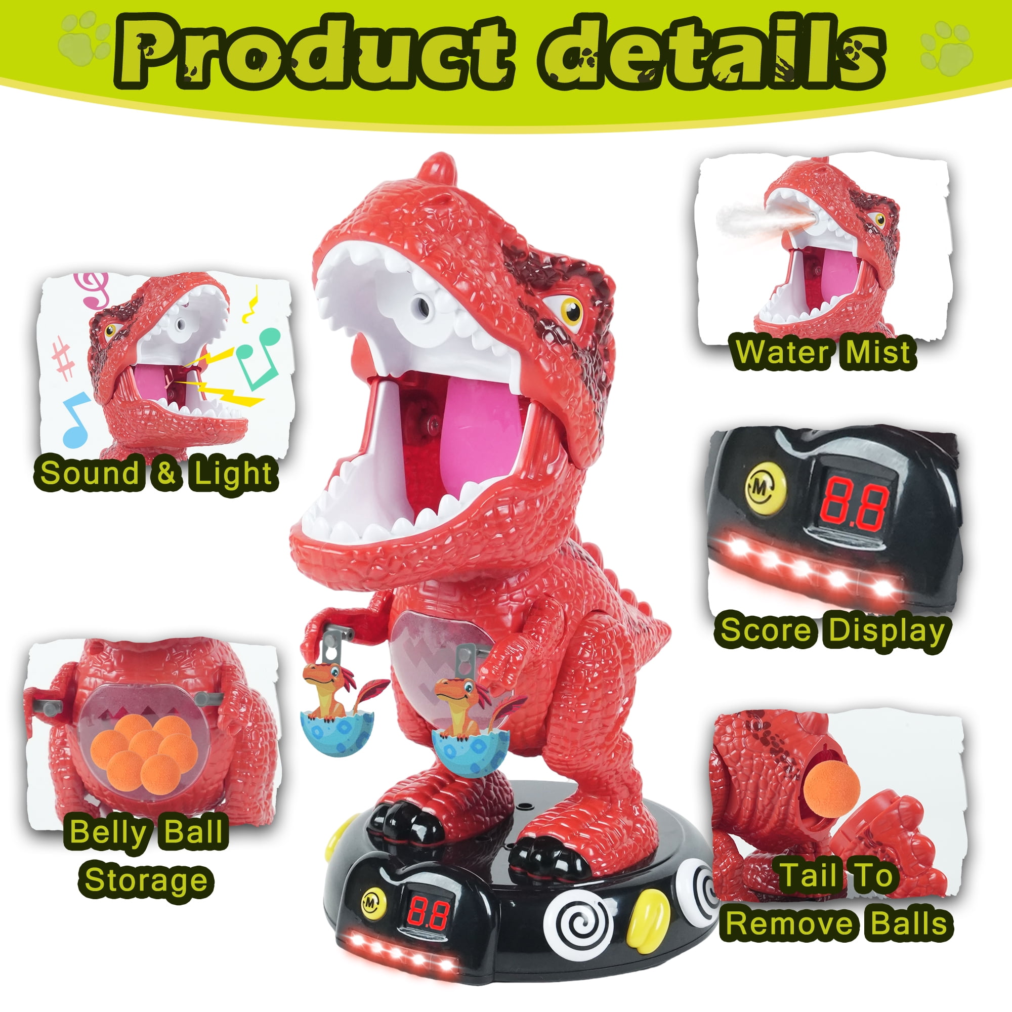 JUGAAD LIFE Dinosaur Shooting Toys for Kids, Movable Target Shooting Games with 2 Air Pump Blasters, 48 Foam Balls and LED Score, Birthday Gifts for 3 4 5 6 7 Years Old Boys - Orange