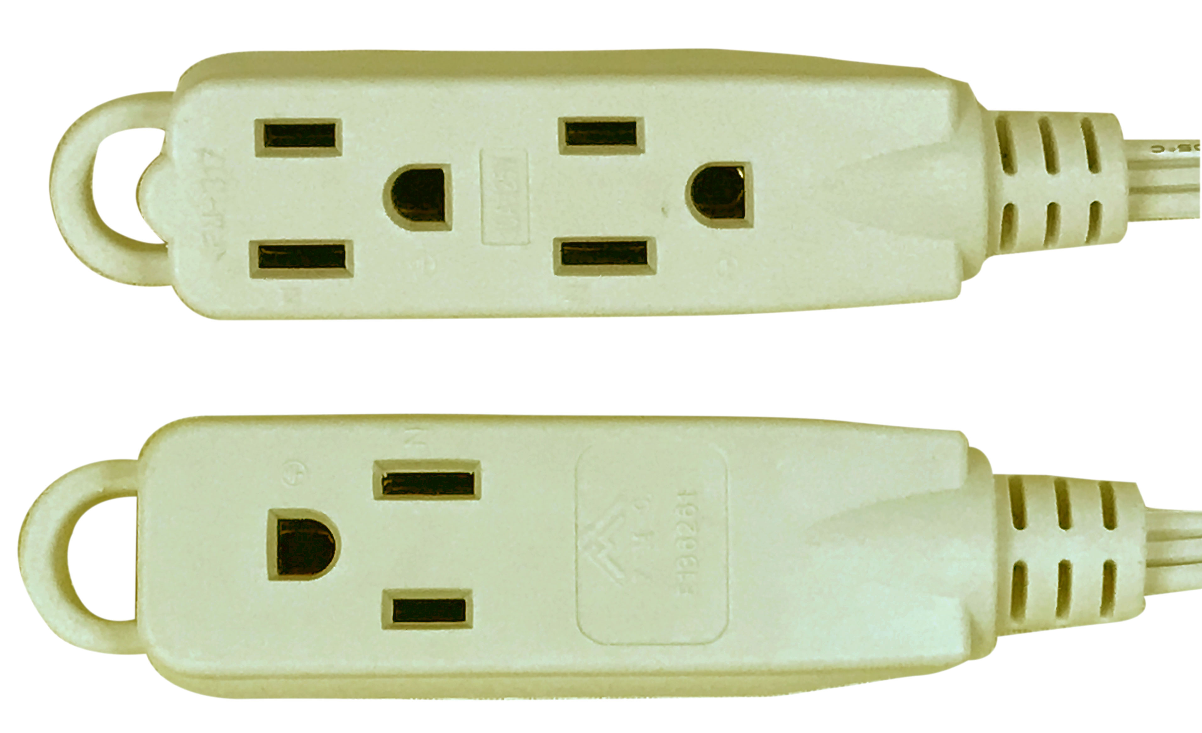 Royal Designs, Inc. Heavy Duty Extension Cord with Indicator light for Indoor & Outdoor, 8 ft long, Beige, 3 Outlet Prong Grounded Wire UL Listed, Set of 2