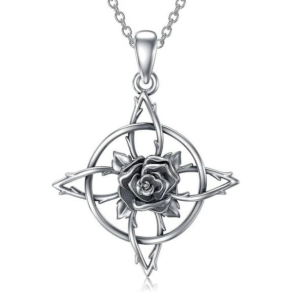 CACA LADY Witches Knot Necklace Sterling Silver Witches Knot Pendant Necklace Rose Celtic Knot Witch Knot Amulet Jewelry Gifts for Women