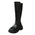 thumbnail image 3 of Women's Platform Knee High Boots, Leather Wide Calf Chunky Heel Square Toe Back Zipper Motorcycle Boots, 3 of 7