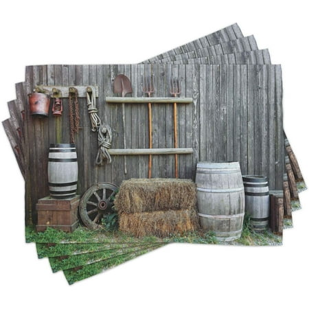 

Agriculture Place Set Of 4 Western Wooden Barn Countryside Bucolic Rural House Folk Vintage Scenery Washable Fabric Place For Dining Room Kitchen Table Decor Grey Pale Brown