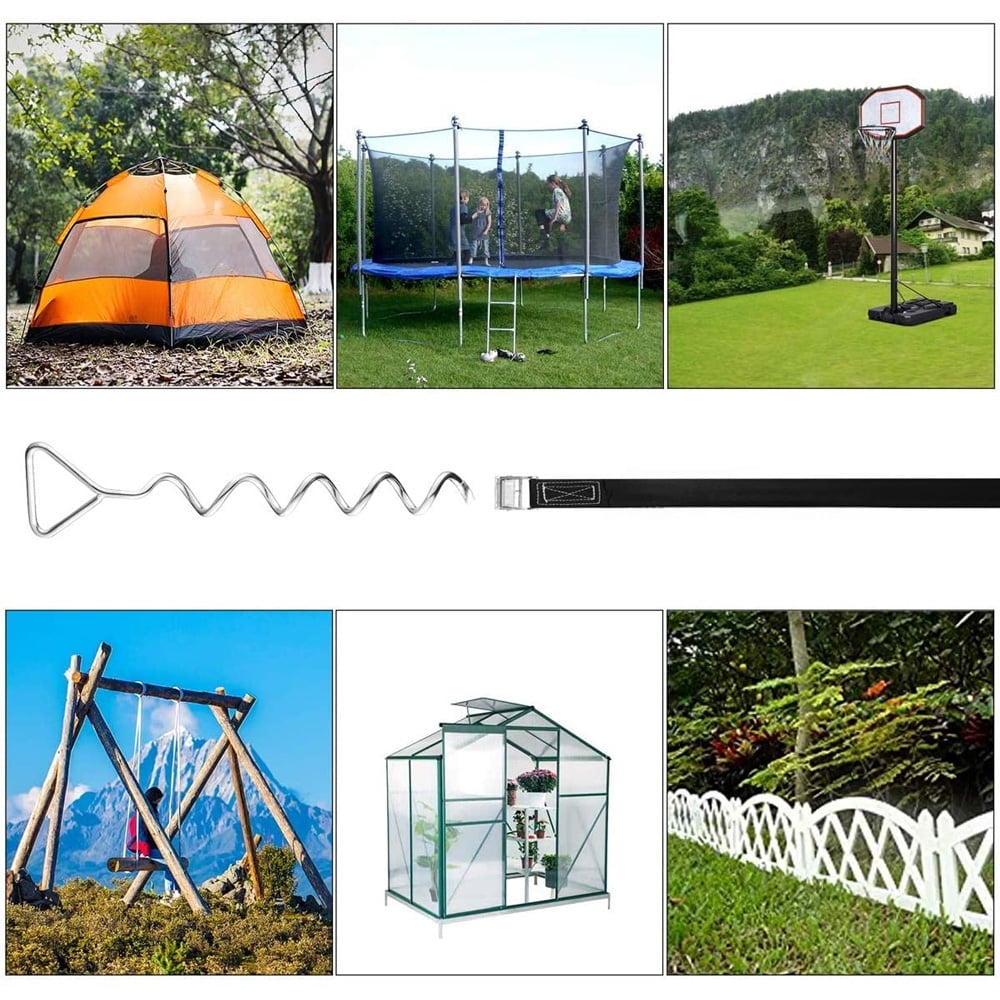 4PCS 42cm Heavy Duty Trampoline Anchors Set Stainless Corkscrew Tent Stakes Garden Stakes Set with Straps