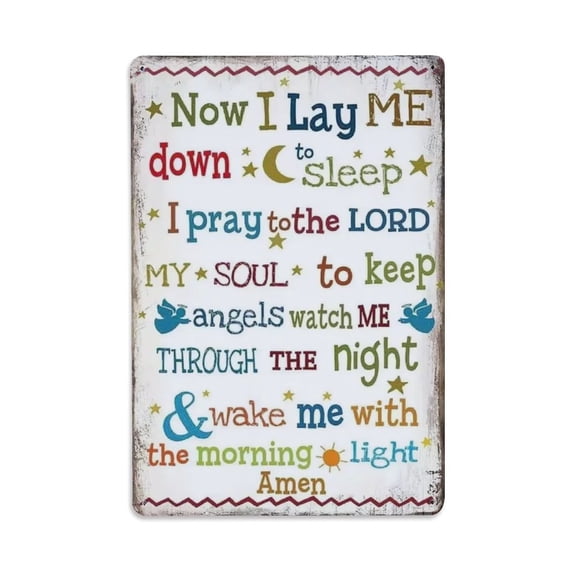 Now I Lay Me Down to Sleep Tin Sign Vintage Metal Poster Living Room Bar Man Cave Home Wall Art Decor 8x12inch