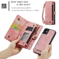 thumbnail image 2 of for iPhone 12/12 Pro Premium PU Leather Folding Case, Multiple Card Slots Design, Wrist Strap Zipper Pocket Kickstand Magnetic Snap, Wireless Charging for iPhone 12/12 Pro, Pink, 2 of 9