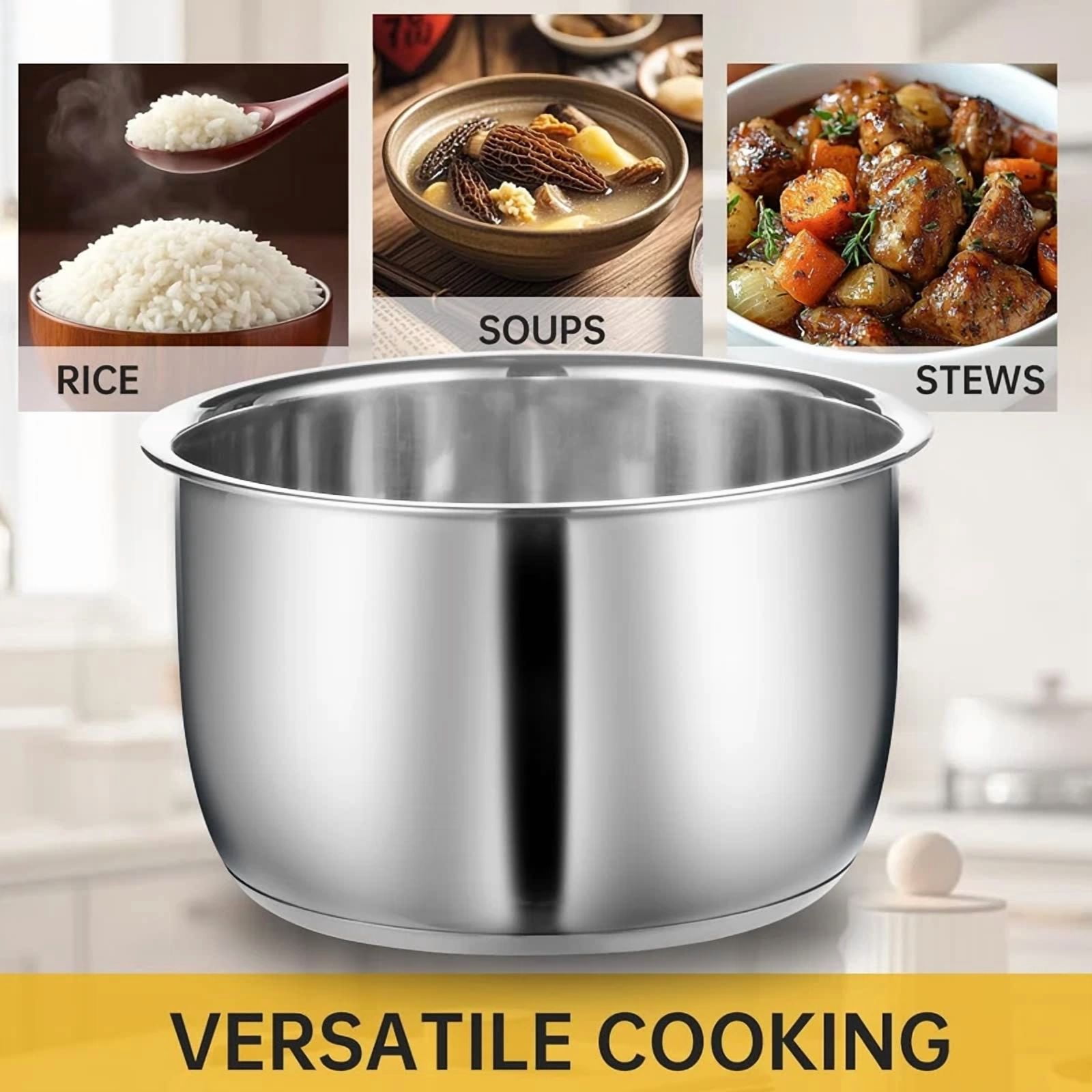 Replacement Rice Cooker 5.5 Cup Inner Pot Only Compatible with Tiger JBV-A10U Inner Pot, 304 Stainless Steel Inner Bowl, Durable Pots for Multi-Cookers, Easy to Clean and Dishwasher Safe