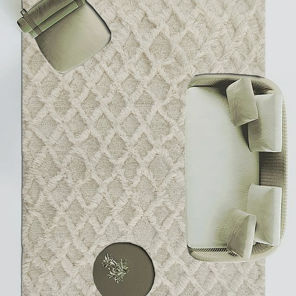 Natural White Color Ramsha Handmade Bedroom Decor Wool Woven Rug - SRN 014