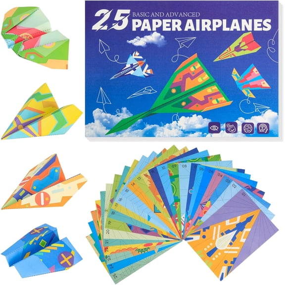[Genuine:manjikang} Paper Airplane Kit, Paper Planes Book with 25 Classic Designs, 25 Sheets of Colored Origami Kit for Kids Ages 8-12, Airplane Gifts for Boys and Girls, Activity Books for Kids