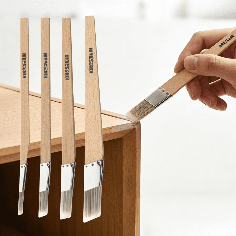 Kingorigin 4-Piece Long Handle Detail Paint Brushes Set, 0.25", 0.5", 0.7", 1" Assorted Sizes, Wood Handle, for Trim, Edging & Narrow Areas
