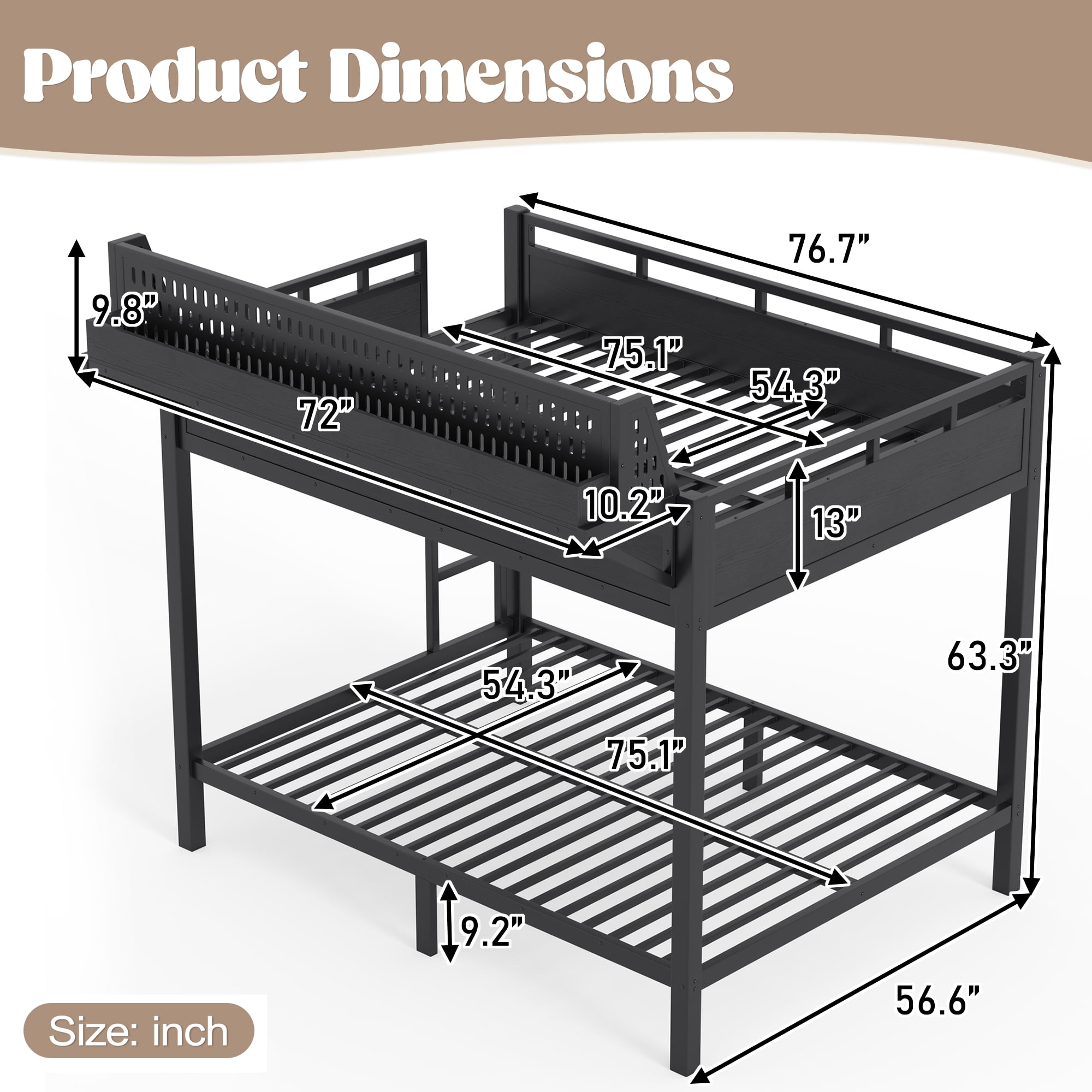 Mintazer Full Over Full Bunk Bed with Storage Shelves and Pegboard, Metal Bunk Bed Frame with LED Lights & Charging Station for Bedroom Guest Room, Black
