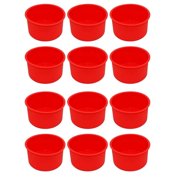 Silicone Mini Cake 4 Inch Round Baking Pan Non-Stick Silicone Baking Mold Bakeware Pan Reusable Red, Set of 12
