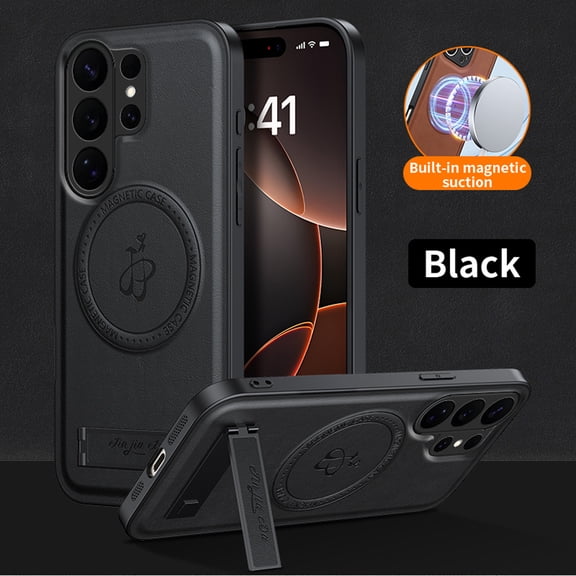Premium PU Leather Case for Samsung Galaxy S26, Magnetic Cover with Invisible Kickstand, Classic Ultra Slim Shockproof Protective Phone Case, Compatible with MagSafe, Black