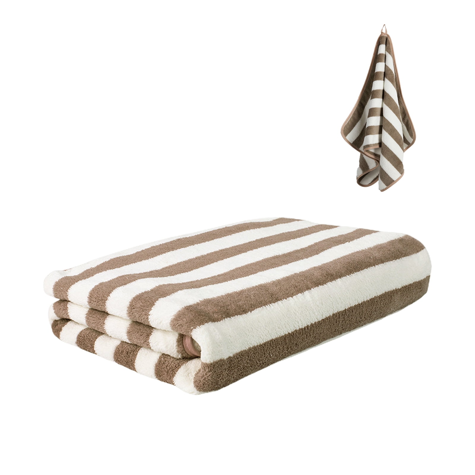 Plush Beach Towel Fluffy Cotton Thick Striped Pool Towels Swimming