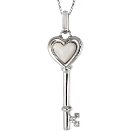 1 Carat T.G.W. White Mother of Pearl and Diamond Accent Sterling Silver Key Pendant, 18