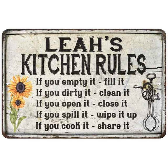 Leah's Kitchen Rules Chic Sign Vintage Decor 8 x 12 High Gloss Metal 208120032273