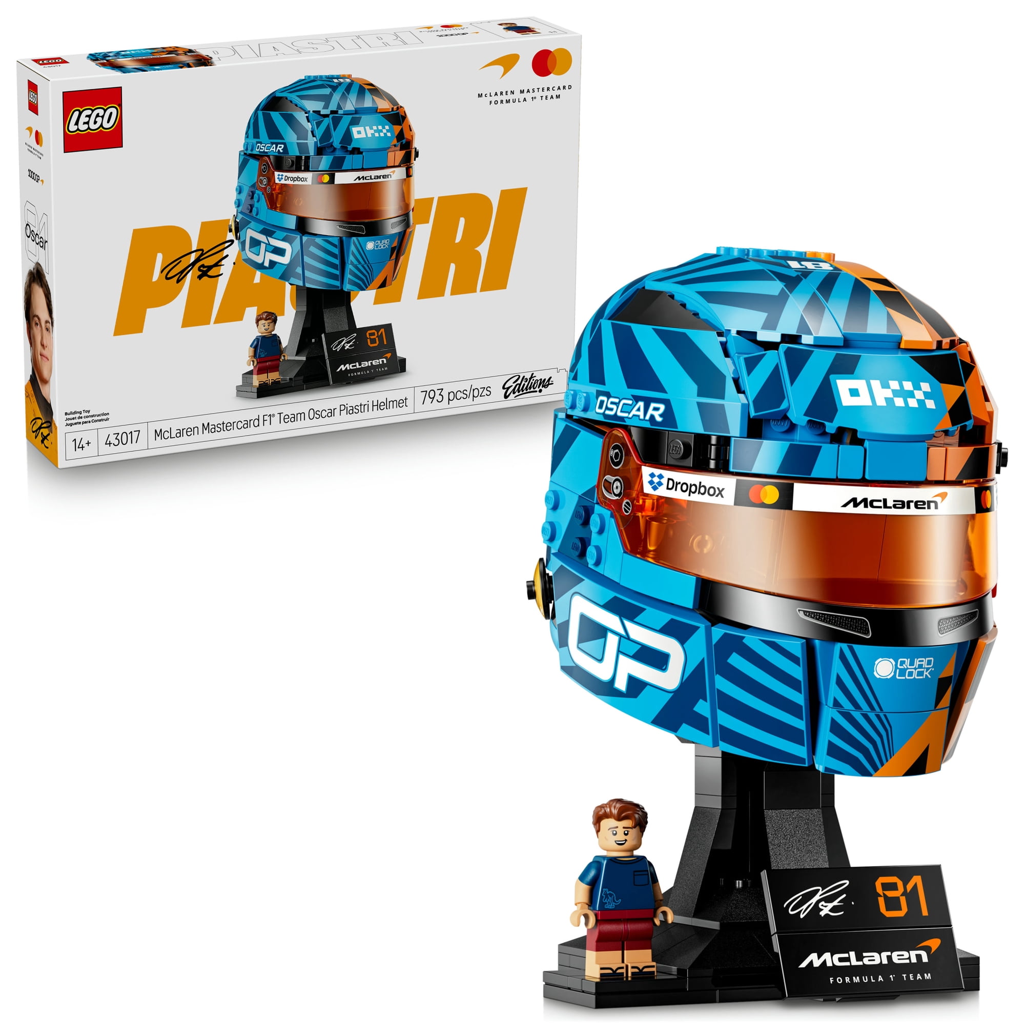 LEGO Editions McLaren Mastercard F1 Team Oscar Piastri Helmet - Building Set for Teens, Ages 14+ - F1 Bedroom, Office or Shelf Decor for Fans - Gift for Teenage Boys & Girls - 43017