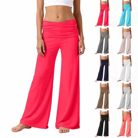 Yoga Pants Girls Fold Over Low Rise Wide Leg Yoga Pants Loose Casual Girls Summer Pants Red Girls Pants Size 5-14 Years