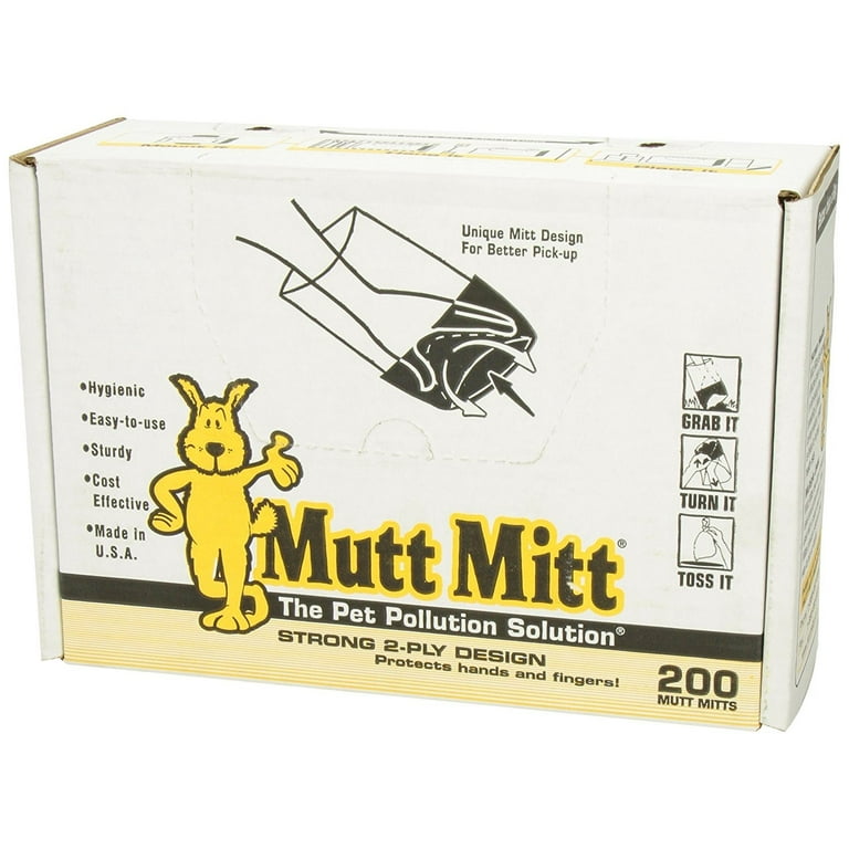 Mutt Mitt Dog Waste Pick Up Bag, Thick 2-ply, 200-Count, Made in USA
