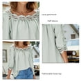 thumbnail image 5 of Women Half Sleeve Top Lace Patchwork Hollow Out Loose Fitting Pure Color Pullover Shirt Pea Green XL, 5 of 6