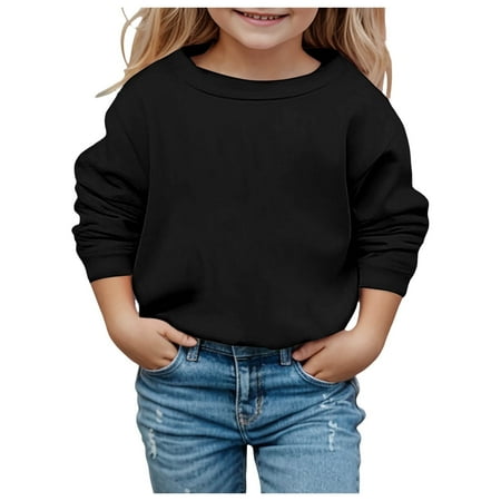 SGMVNU Kids Hoodies 2026Fall Clothes 7-8 Years Black Boys Girls Cotton Pullover Sweatshirt Toddler Solid Color Crewneck Blouse Shirt Tops Kids Fall Clothes