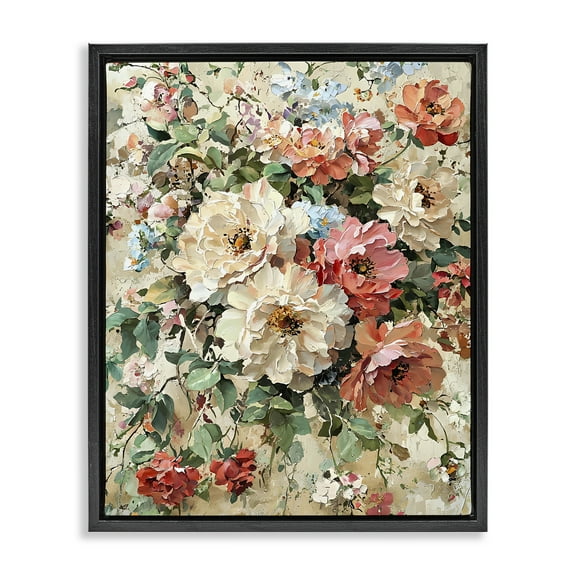 Stupell Industries Aged Abstract Flowers Floral Painting Black Floater Framed Canvas Art Print Wall Art, 17 x 21