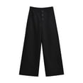 thumbnail image 3 of OSOLU Solid Color Low Waisted Button Down Straight Leg Wide Leg Pants Women Autumn Simple Loose Skinny Sweatpants Banana Pants Trousers Daily Relaxed Fit Breathable Bottoms, 3 of 3