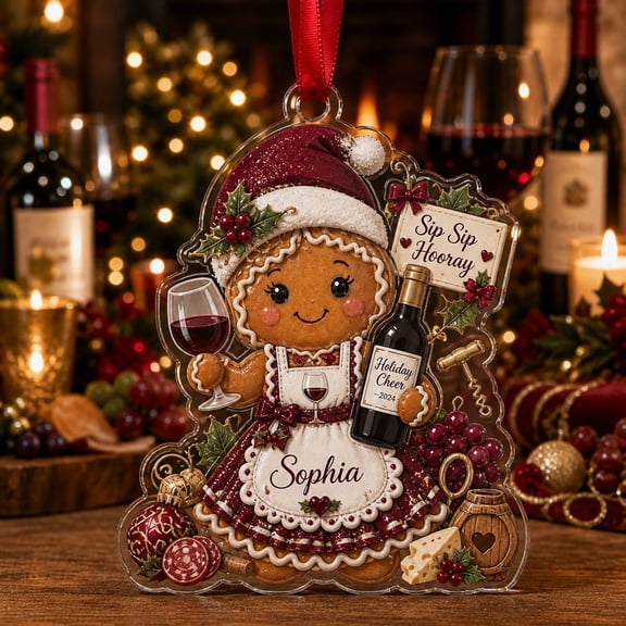 Christmas Acrylic Ornament Gingerbread Wine Lover Acrylic Tree Hanging for Holiday Hosts