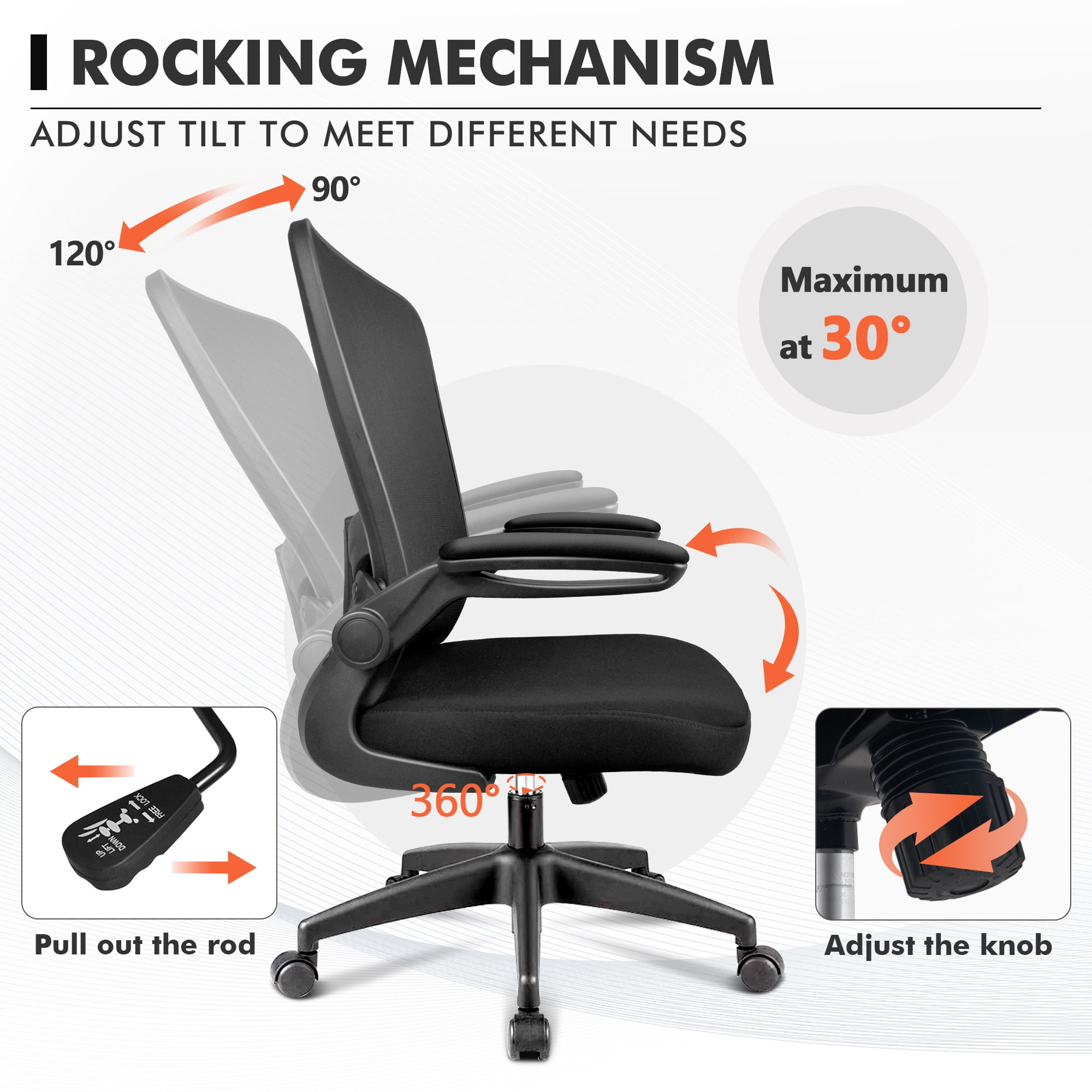 CoolHut Office Chair, High Back Ergonomic Desk Chair, Mesh Desk Chair with  Adjustable Lumbar Support, headrest and Flip-up Armrests, 300lb (Black) 