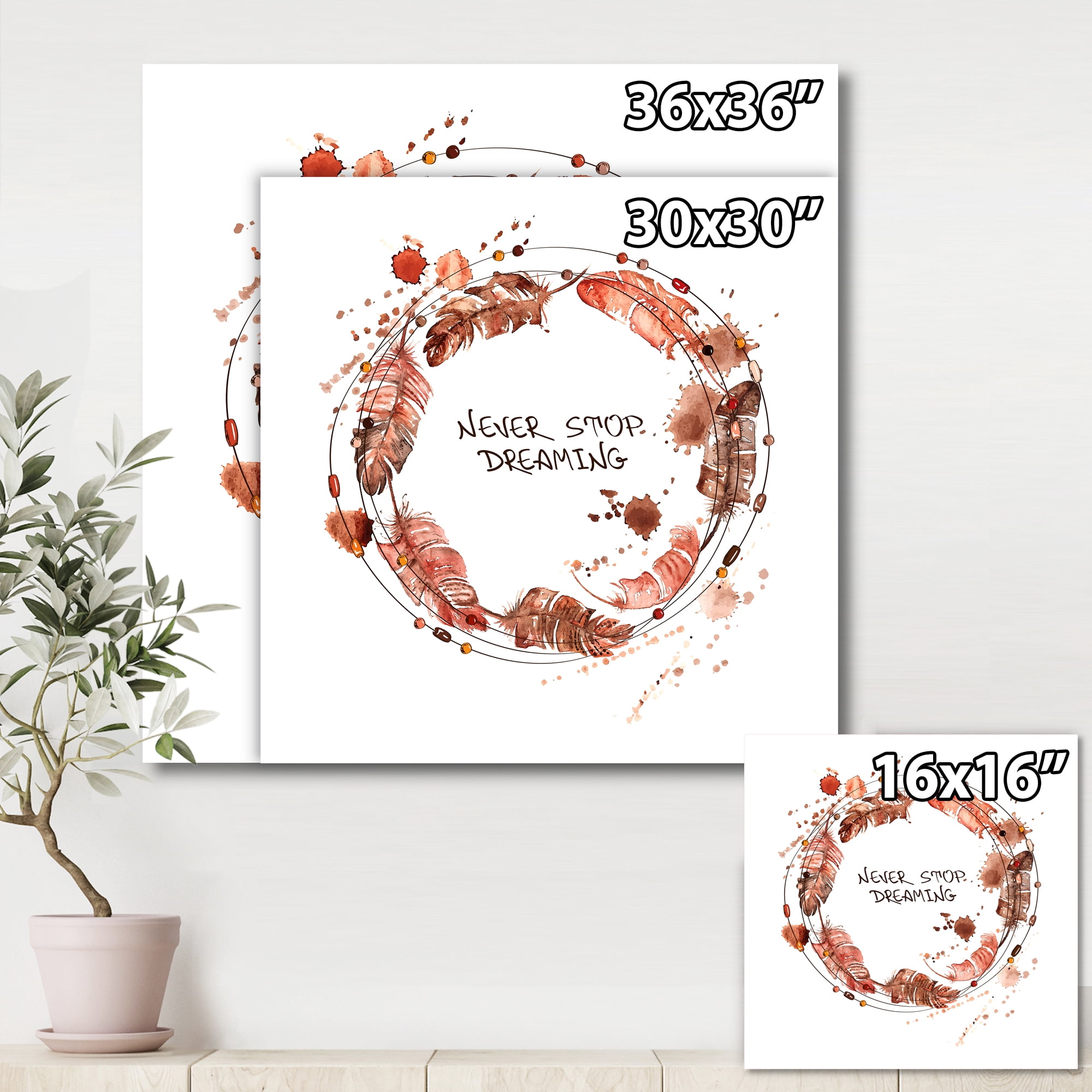 Impression Of Bird Feathers Wreath 30 in x 30 in Painting Canvas Art Print, by Designart