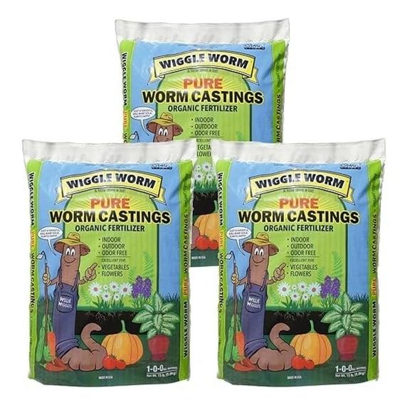 100% Pure Organic Worm Castings Fertilizer, 15-Pounds (3 Pack) - Improves Soil Fertility and Aeration for Houseplants, Vegetables, Gardens, and More – OMRI-Listed and Mineral-Dense