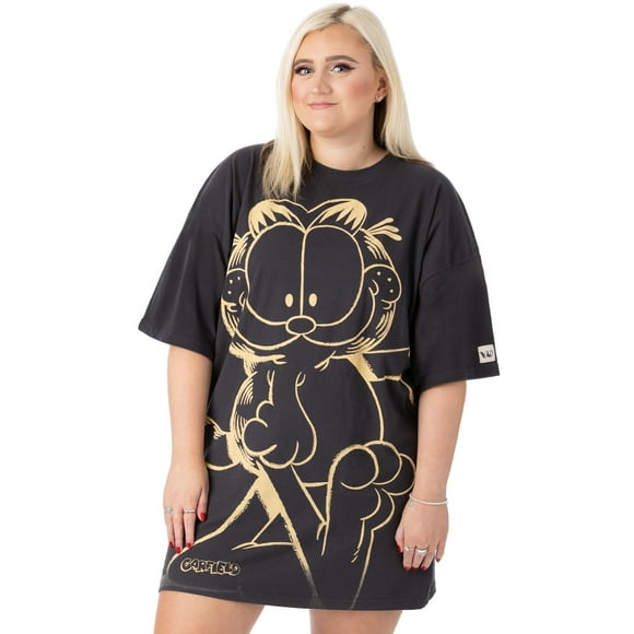 Garfield T-Shirt Gris Surdimensionné à Manches Courtes pour Femmes