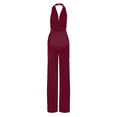 thumbnail image 3 of IBTOM CASTLE Women's Sexy High Waisted V-Neck Halter Wide Leg Long Pants Jumpsuit XL Wine Red, 3 of 8