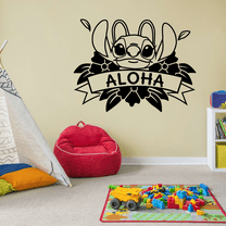 Aloha - Cute Angel Lilo And Stitch Disney Movie Character Stitch Experiment 624 Happy Smile Bedroom Wall Decal Art Sticker Design Kids Adults Girls Boys Room Bedroom Wall Decoration Size (22x30 inch)