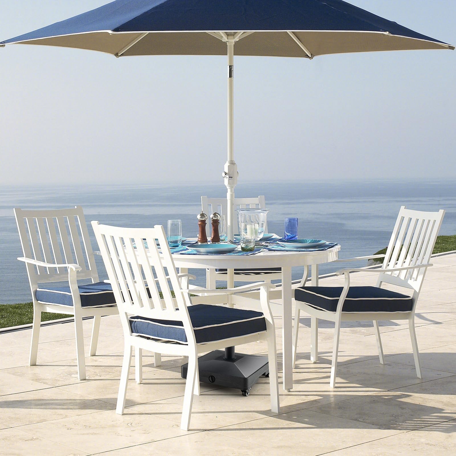 Giantex Umbrella Base with Wheels, 54 lbs Fillable Mobile Umbrella Base, Water or Sand Filled, Heavy Duty Weighted Market Table Umbrella Stand Holder for Patio Poolside Deck Garden Outdoor