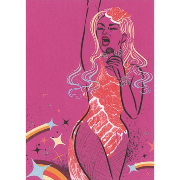 Designer Greetings Singer on Stage with Microphone Against Pink Background Humorous / Funny Valentine's Day Card