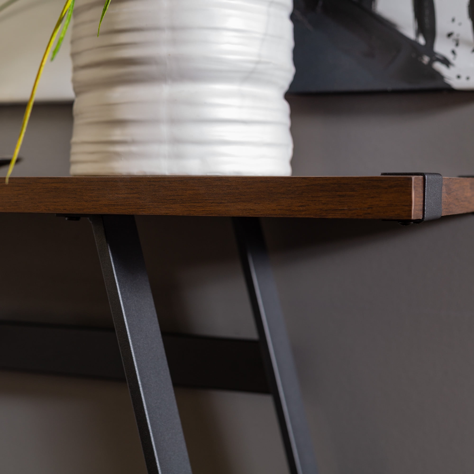 Walker Edison Rustic Wood and Metal Entryway Table, Dark Walnut