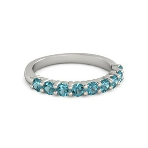 925 Sterling Silver Round 2.50 MM London Blue Topaz Half Eternity Women Ring