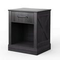 thumbnail image 1 of Gymax Nightstand with Drawer and Shelf Rustic Wooden Bedside Table Bedroom Black, 1 of 10