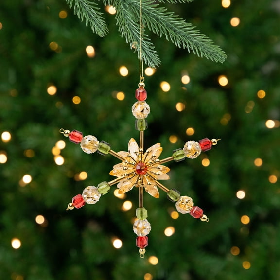 Set of 3 Tuscan Beaded Snowflake Christmas Ornaments