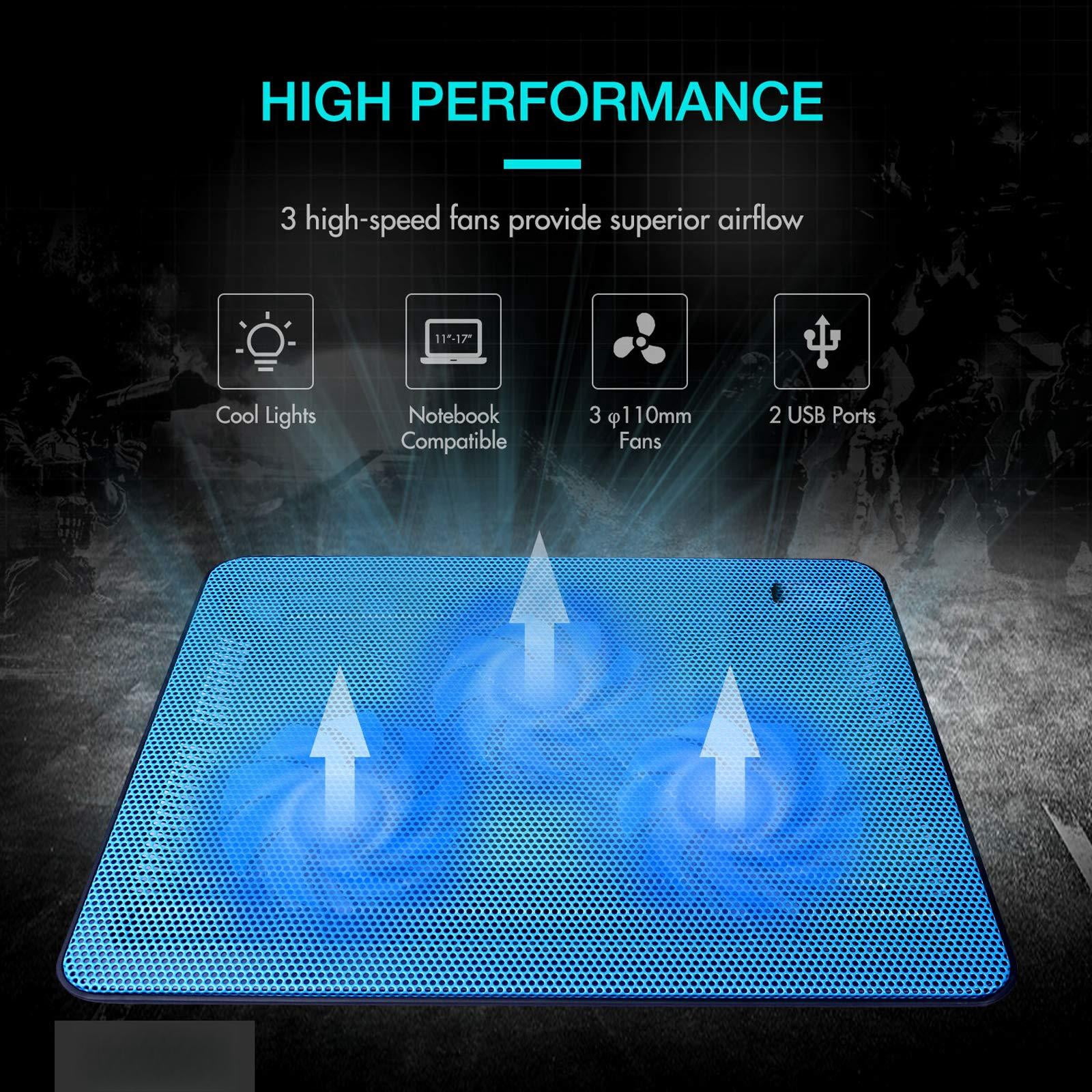 Hv-f2056 15.6-17 Inch Laptop Cooler Pad - Slim Portable Usb (3 Fans) (blue)