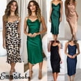 thumbnail image 3 of Femmes Satin Soie Midi Robe Lanières Dames Cocktail Soirée Casual Bodycon, 3 of 5