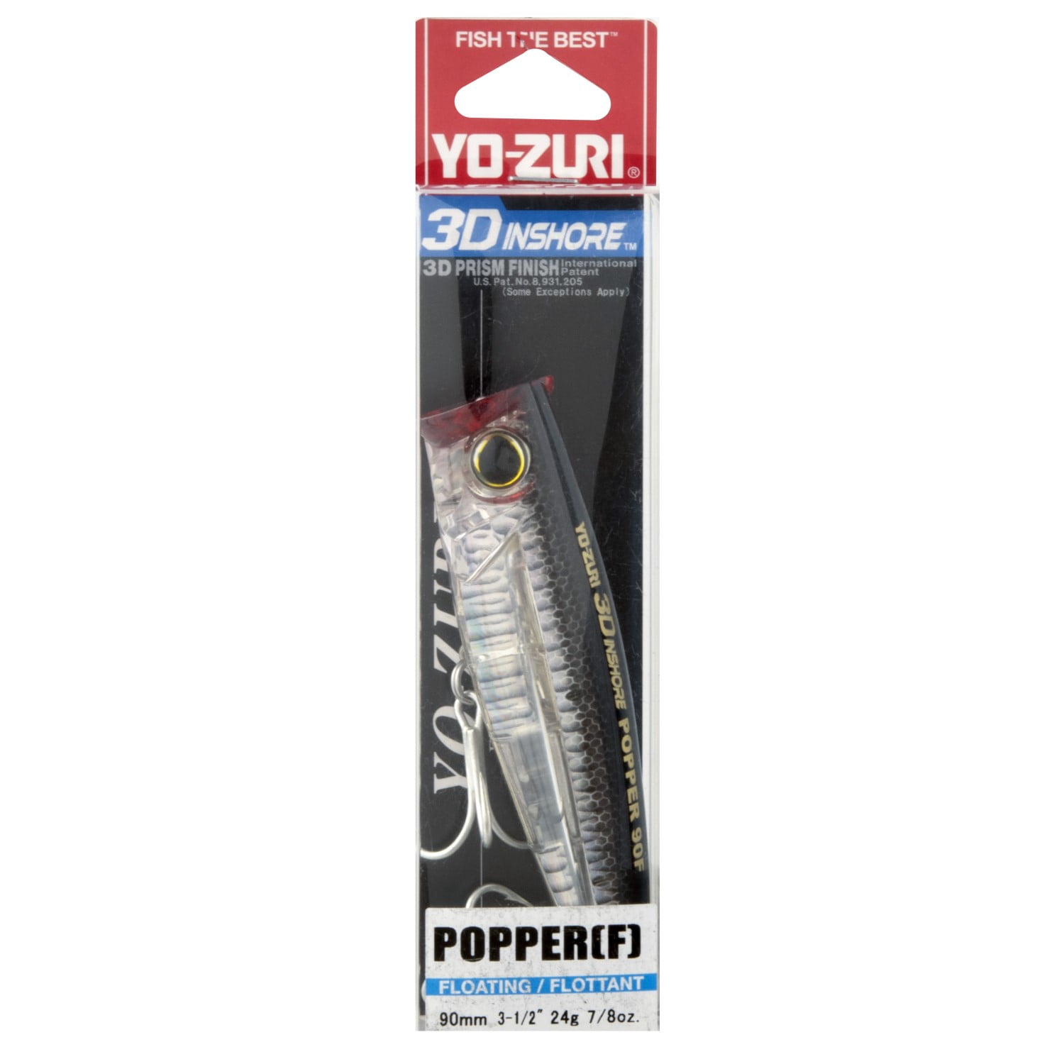 Yo-Zuri, Topwater Hard Bait Lure, Silver Black, 3D Inshore Popper